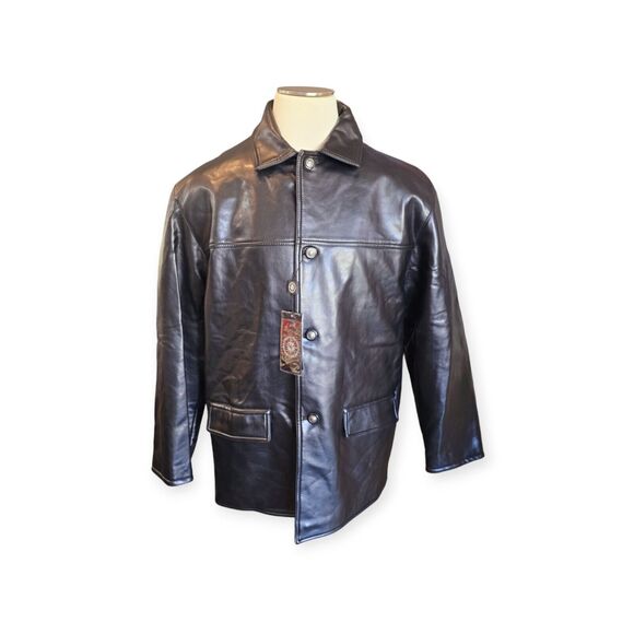 GV Mens Black Leather Pockets Long Sleeve Button Front Jacket Size X-Large - Picture 1 of 6